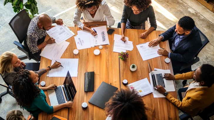 AVR Web Consulting team planning a digital marketing strategy around a conference table